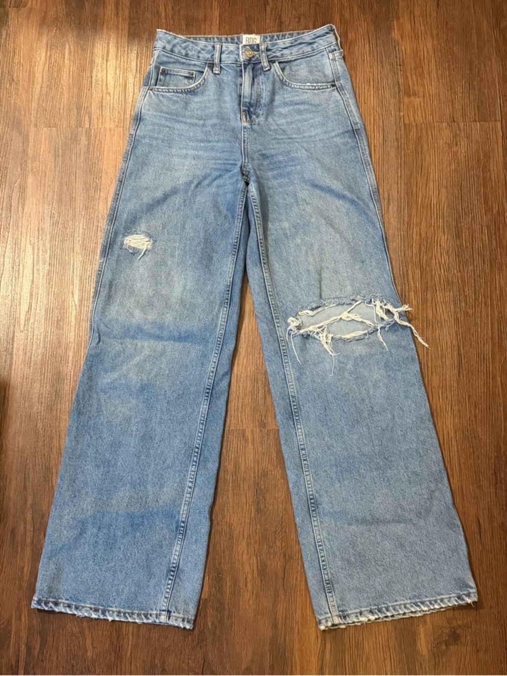 BDG Women's Light Blue Distressed Wide-Leg Jeans